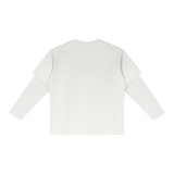 MIROLYUB Fadeline layered long-sleeve tee in White, back view.