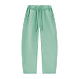 MIROLYUB Arc Vintage-Wash Barrel Fleece Pants in Mint Green, front view.