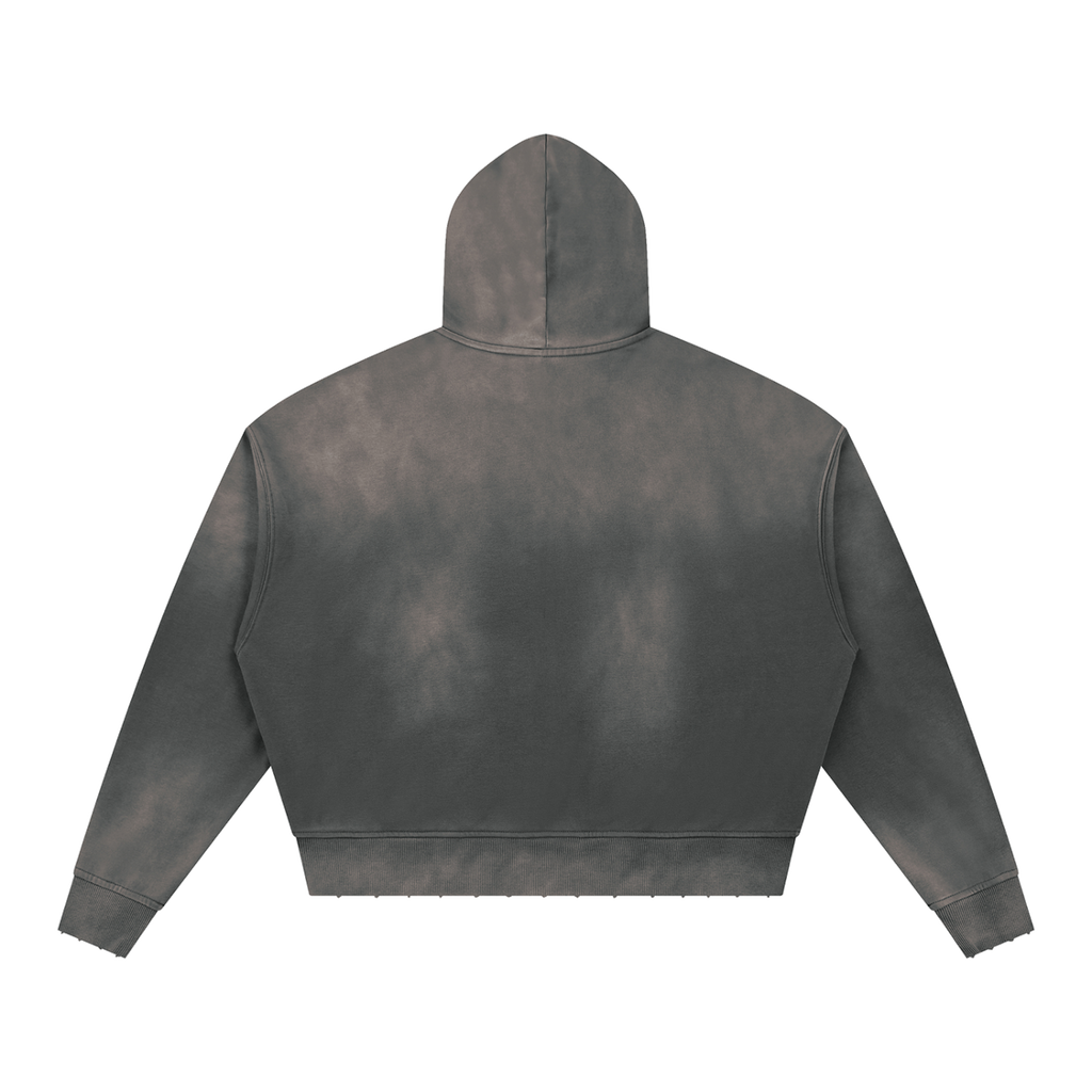 MIROLYUB Unisex Sunfade Distressed Boxy Hoodie — Dark Gray, back view