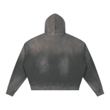 MIROLYUB Unisex Sunfade Distressed Boxy Hoodie — Dark Gray, back view