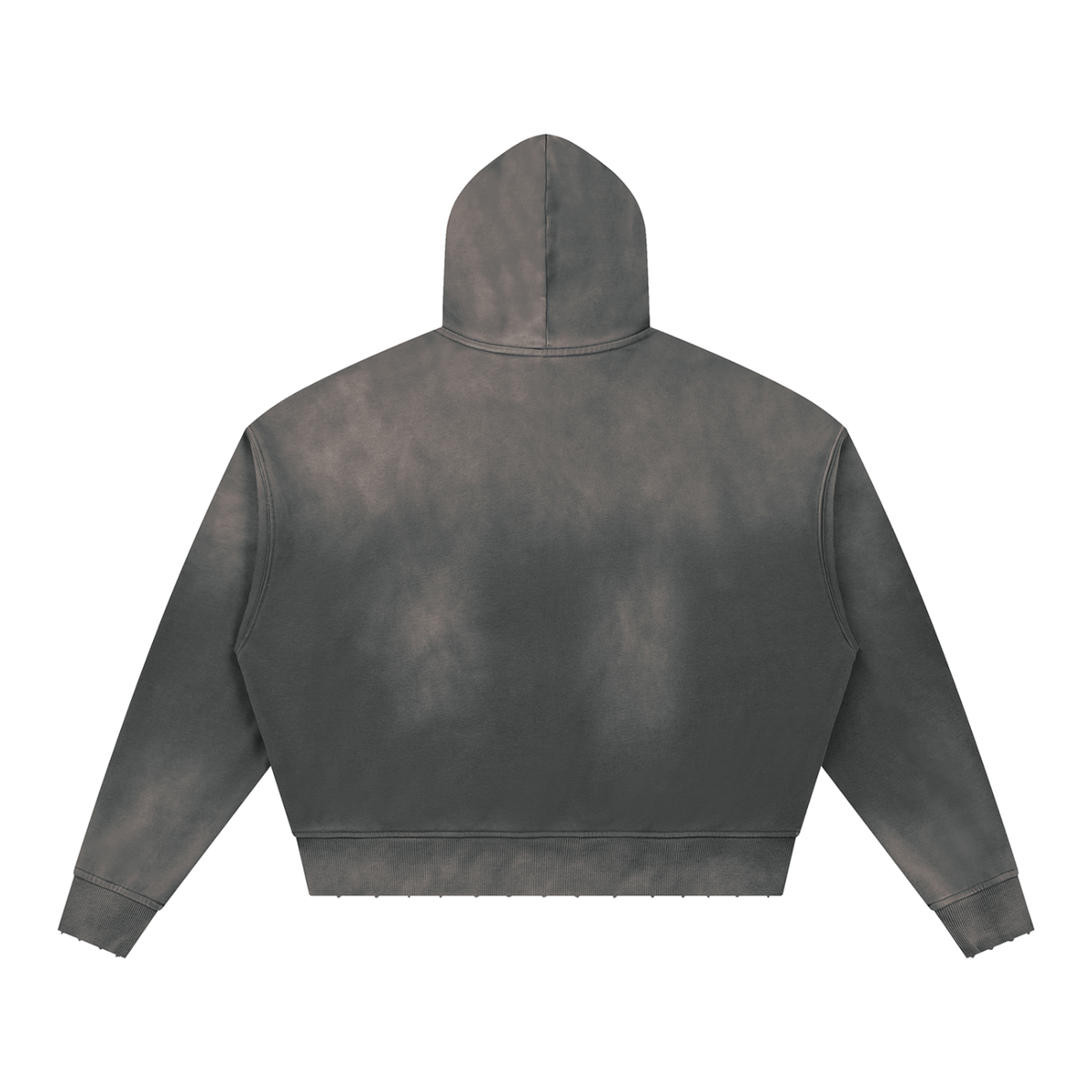 MIROLYUB Unisex Sunfade Distressed Boxy Hoodie — Dark Gray, back view
