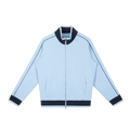 MIROLYUB Switchback raglan track jacket in Sky Blue, front view.