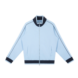 MIROLYUB Switchback raglan track jacket in Sky Blue, front view.