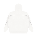 MIROLYUB Hush Oversized Piping Hoodie in White, back view.