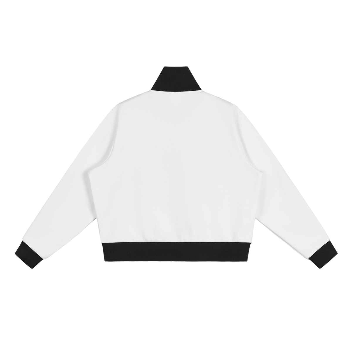 MIROLYUB Parallel cropped stripe track jacket in White, back view.
