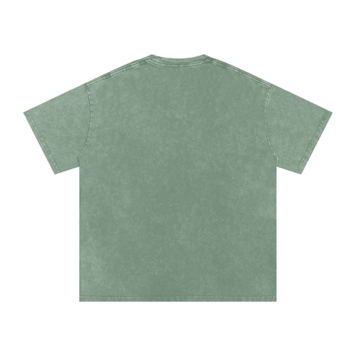 MIROLYUB Afterglow Snow-Wash Oversized Tee in Bean Green, back view.