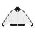 MIROLYUB Parallel cropped stripe track jacket in White, front view.
