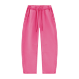 MIROLYUB Arc Vintage-Wash Barrel Fleece Pants in Rose Red, front view.