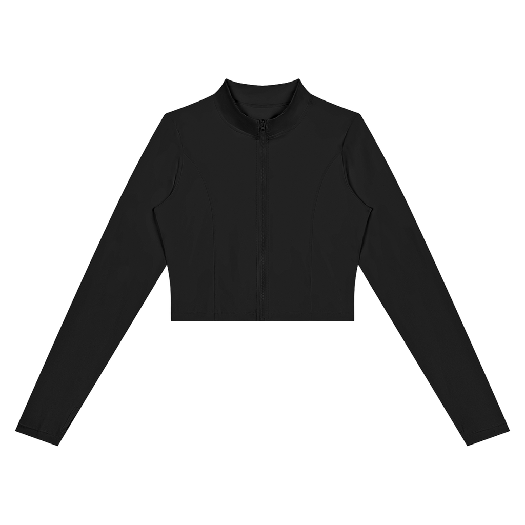 MIROLYUB Women’s Crop Yoga Sports Jacket — Black, front view