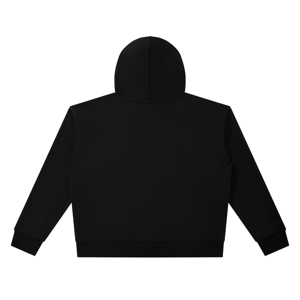MIROLYUB Unisex Heavyweight Full Zip Boxy Hoodie — Black, back view