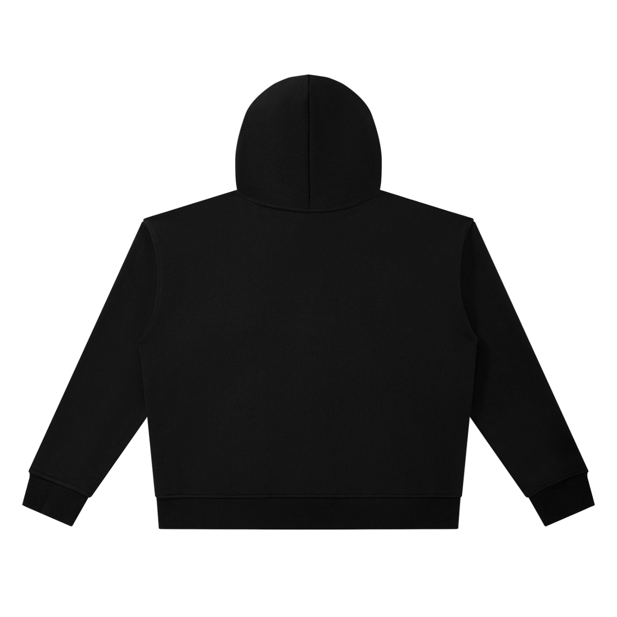 MIROLYUB Unisex Heavyweight Full Zip Boxy Hoodie — Black, back view