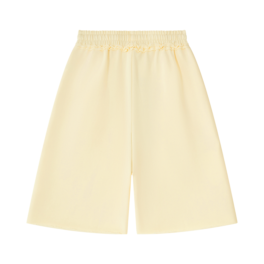 MIROLYUB Unisex Heavyweight Raw Edge Shorts — Apricot, back view
