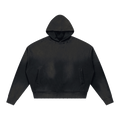 MIROLYUB Unisex Sunfade Distressed Boxy Hoodie — Black, front view
