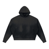 MIROLYUB Unisex Sunfade Distressed Boxy Hoodie — Black, front view
