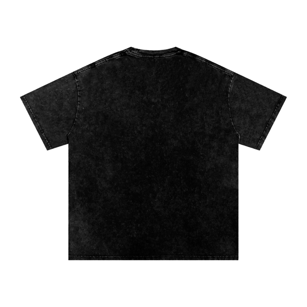 MIROLYUB Afterglow Snow-Wash Oversized Tee in Black, back view.