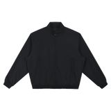 MIROLYUB Transit stand-collar bomber in Black, front view.