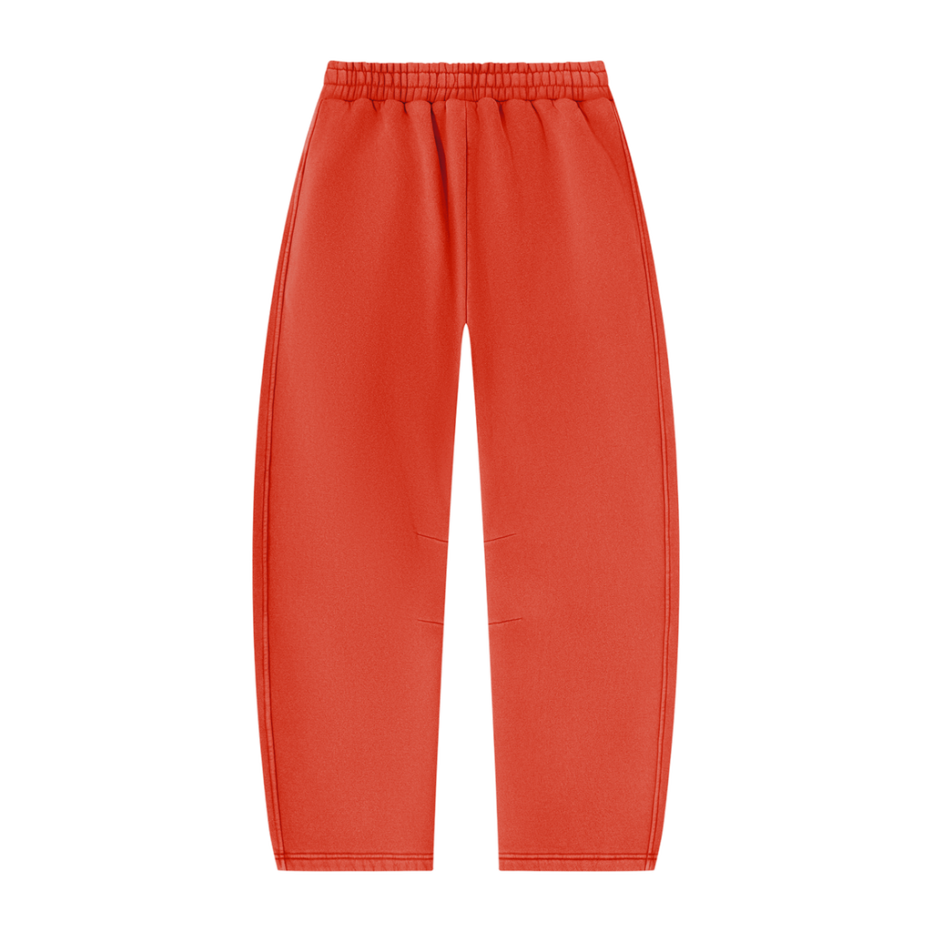 MIROLYUB arc vintage-wash barrel fleece pants in Washed Red, back view