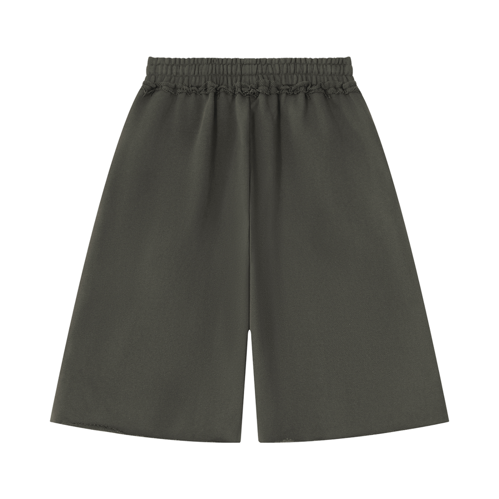 MIROLYUB Unisex Heavyweight Raw Edge Shorts — Dark Gray, back view