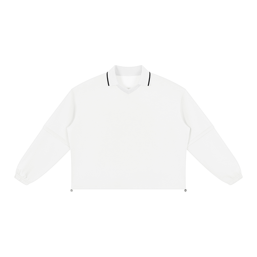 MIROLYUB Collarway collared sweatshirt in White, front view.