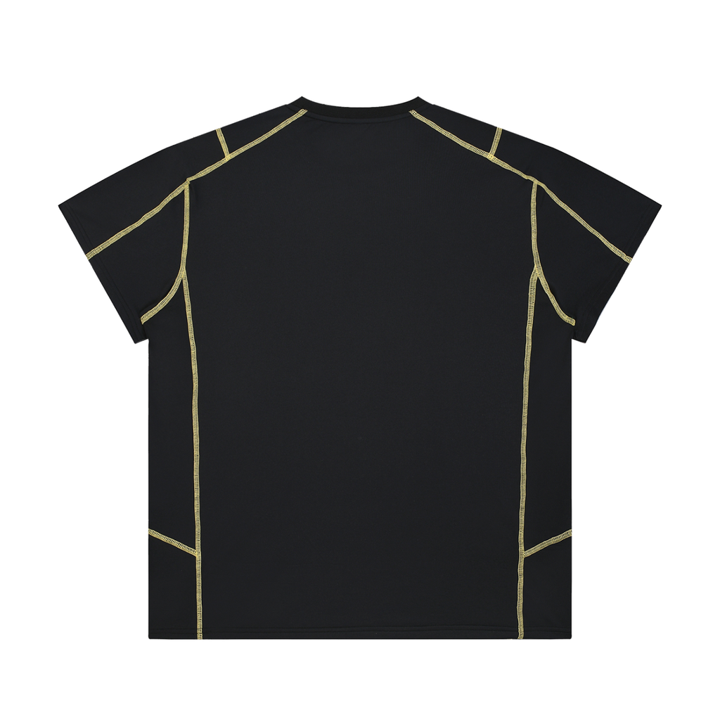 MIROLYUB Unisex Contrast Stitch  Regular Fit T-Shirt — Black, back view