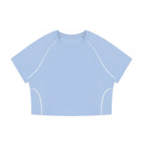MIROLYUB Women's Contrast Stitch Raglan Crop T-Shirt — Sky Blue — front view