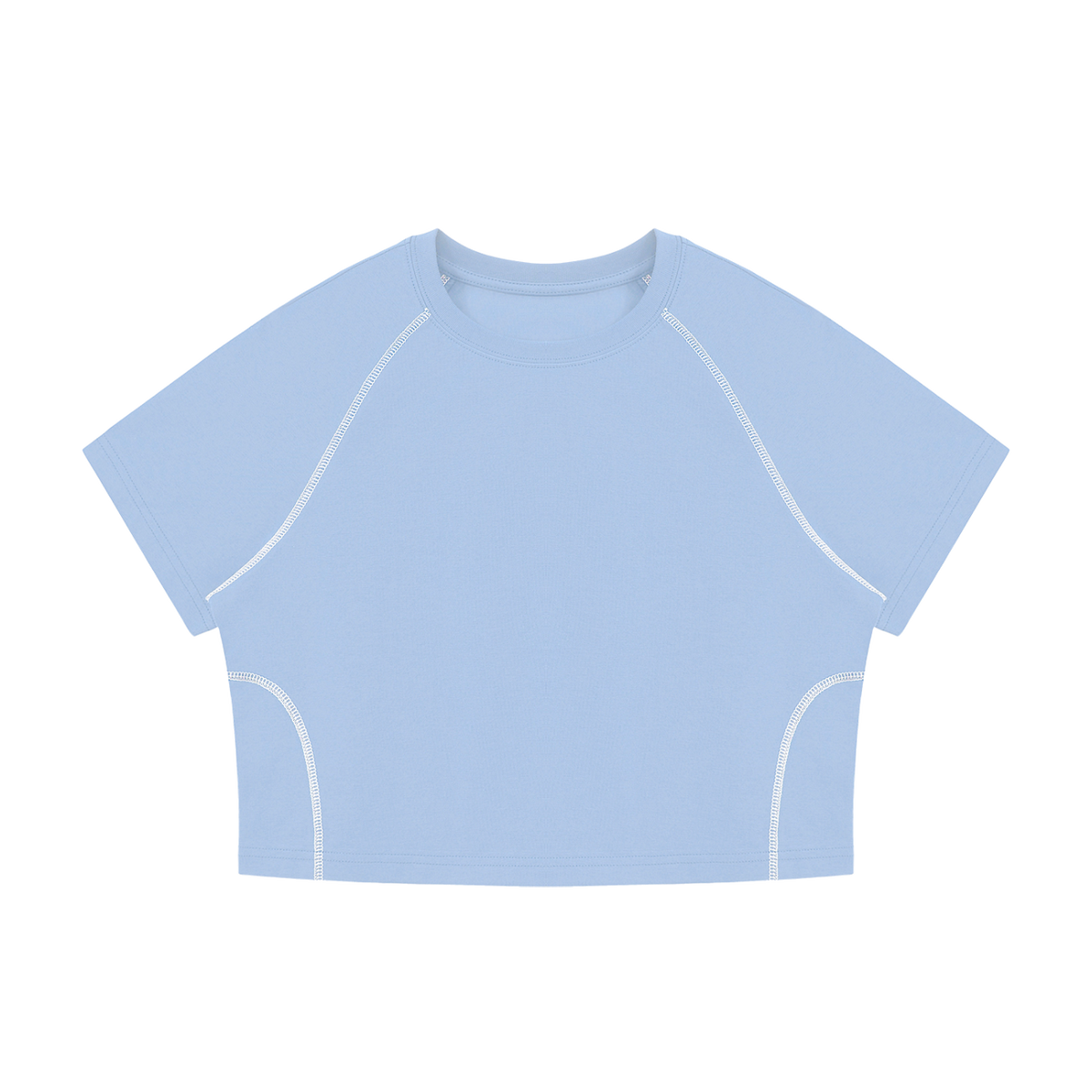 MIROLYUB Women's Contrast Stitch Raglan Crop T-Shirt — Sky Blue — front view