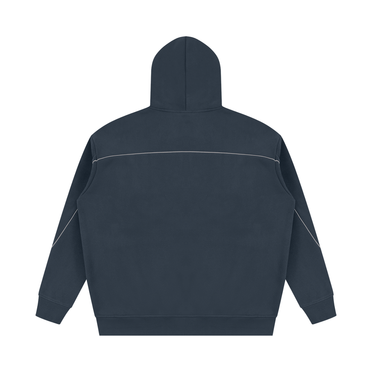 MIROLYUB Hush Oversized Piping Hoodie in Navy Blue, back view.