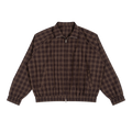 MIROLYUB Grid Plaid Zip Track Jacket in Red Plaid, front view.