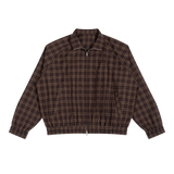 MIROLYUB Grid Plaid Zip Track Jacket in Red Plaid, front view.