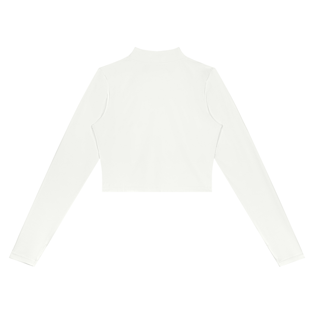 MIROLYUB Women’s Crop Yoga Sports Jacket — White, back view