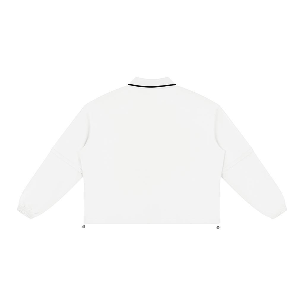 MIROLYUB Collarway collared sweatshirt in White, back view.