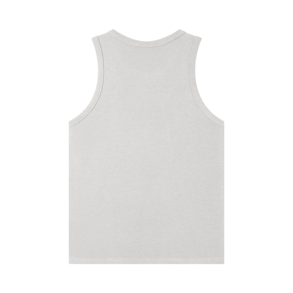 MIROLYUB Tension heavyweight ribbed tank in Flower Gray, back view.