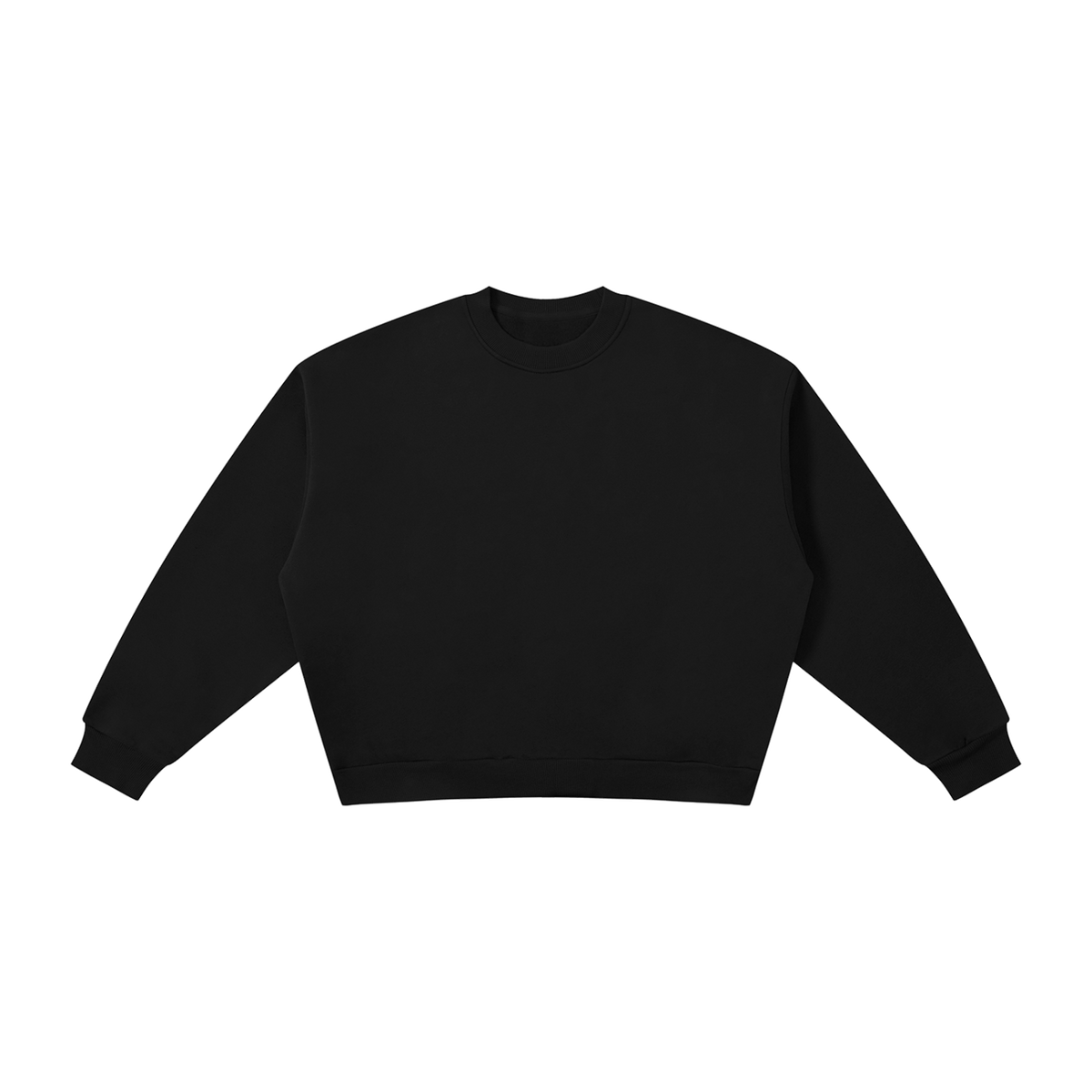 MIROLYUB Meridian boxy fleece crewneck in Black, front view.