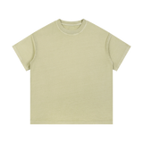 MIROLYUB Palimpsest vintage-wash cotton tee in Bean Green, front view with a relaxed body and dropped shoulders