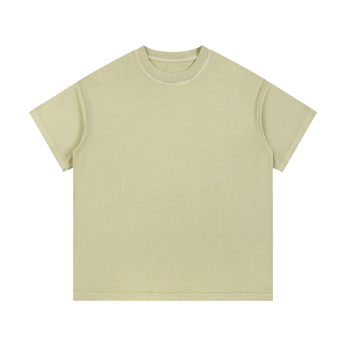 MIROLYUB Palimpsest vintage-wash cotton tee in Bean Green, front view with a relaxed body and dropped shoulders