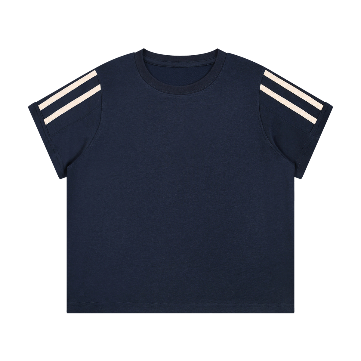 MIROLYUB Pennant twin-stripe cropped tee in Navy Blue — front view