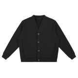 MIROLYUB Cloister heavyweight fleece cardigan in Black, front view.