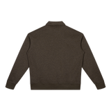 MIROLYUB Aperture boxy quarter-zip sweatshirt in Coffee, back view.