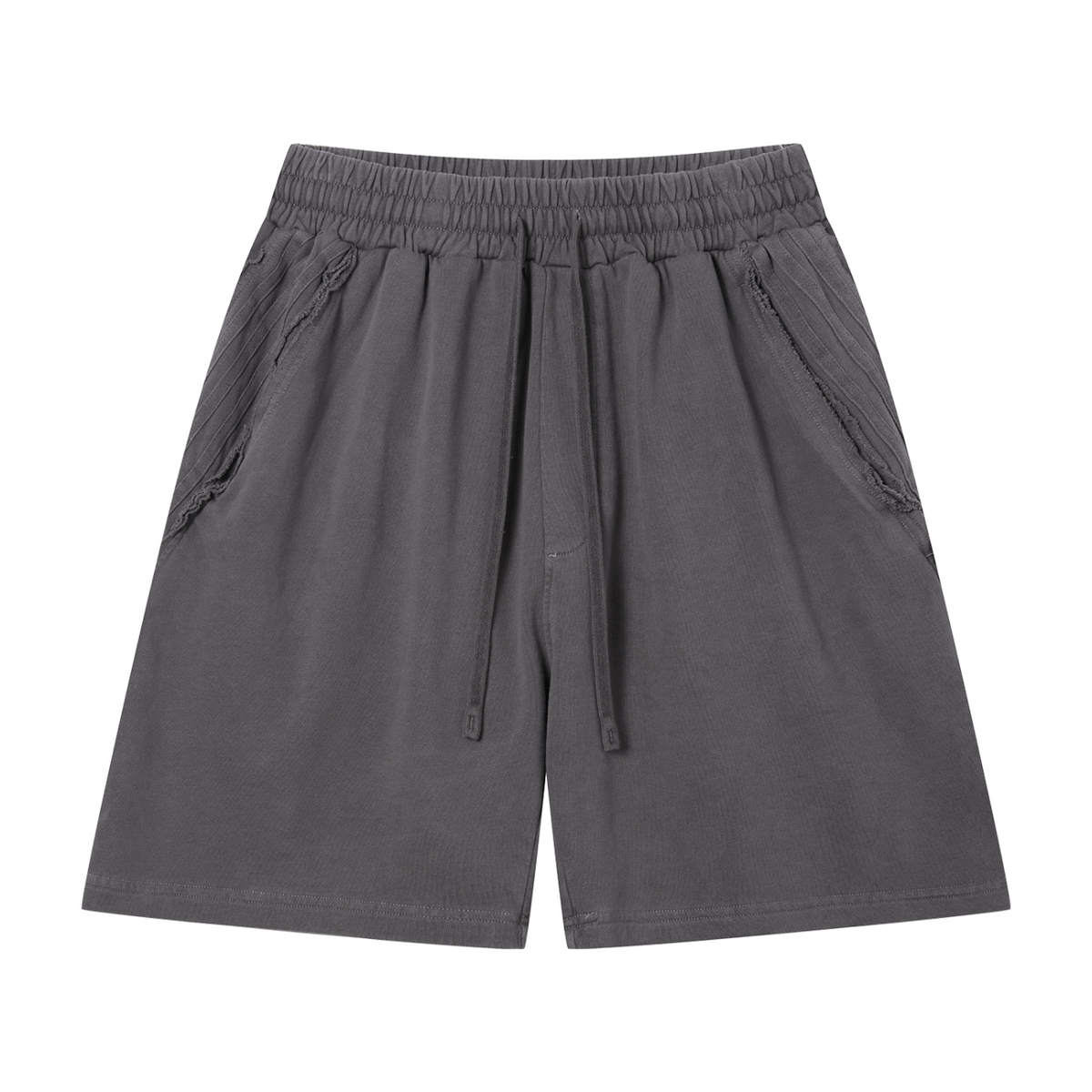 MIROLYUB Unisex Vintage Wash Raw Edge Shorts — Light Gray, front view