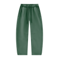 MIROLYUB Arc Vintage-Wash Barrel Fleece Pants in Dark Green, front view.