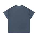 MIROLYUB Palimpsest Vintage-Wash Cotton Tee in Gray Blue, back view.
