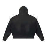 MIROLYUB Unisex Sunfade Distressed Boxy Hoodie — Black, back view