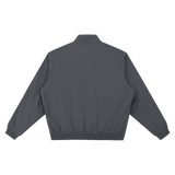 MIROLYUB Transit stand-collar bomber in Dark Gray, back view.
