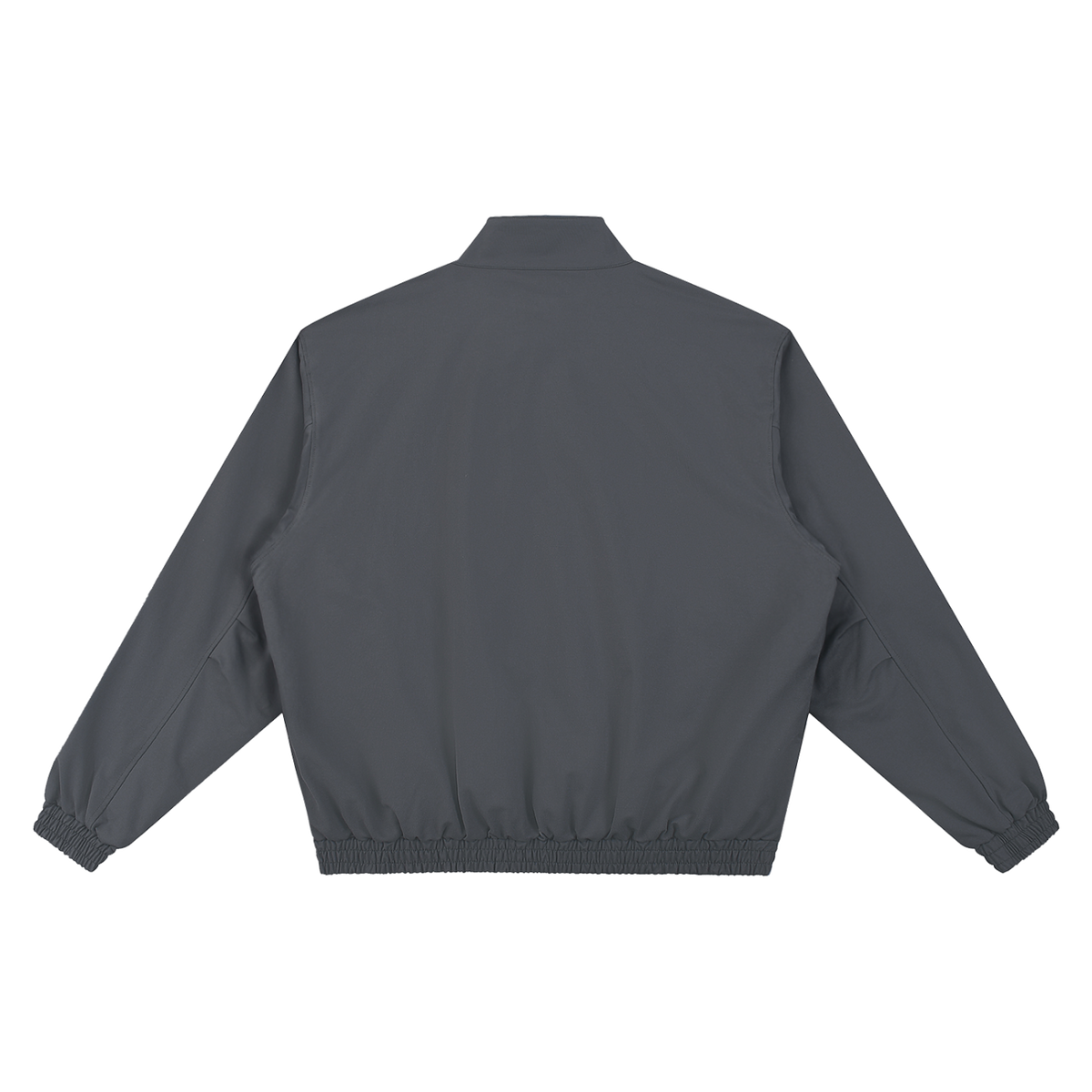 MIROLYUB Transit stand-collar bomber in Dark Gray, back view.