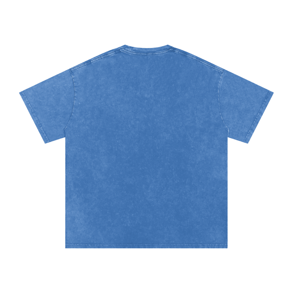 MIROLYUB Afterglow Snow-Wash Oversized Tee in Light Blue, back view.