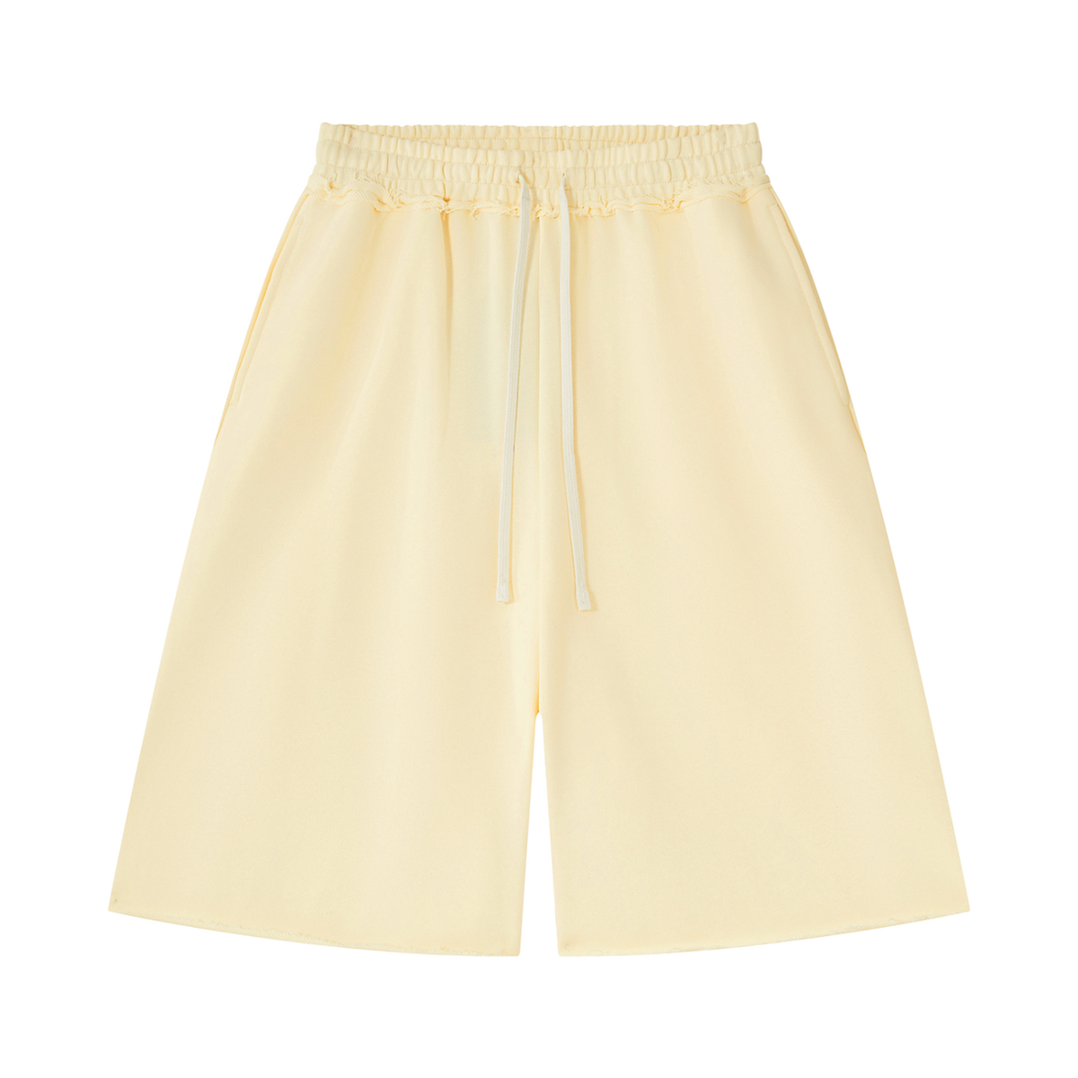 MIROLYUB Unisex Heavyweight Raw Edge Shorts — Apricot, front view