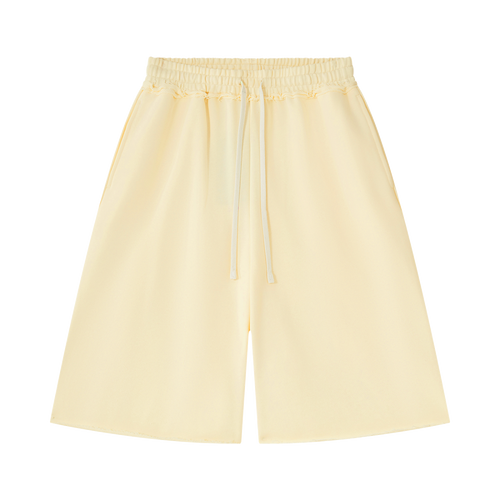 MIROLYUB Unisex Heavyweight Raw Edge Shorts — Apricot, front view