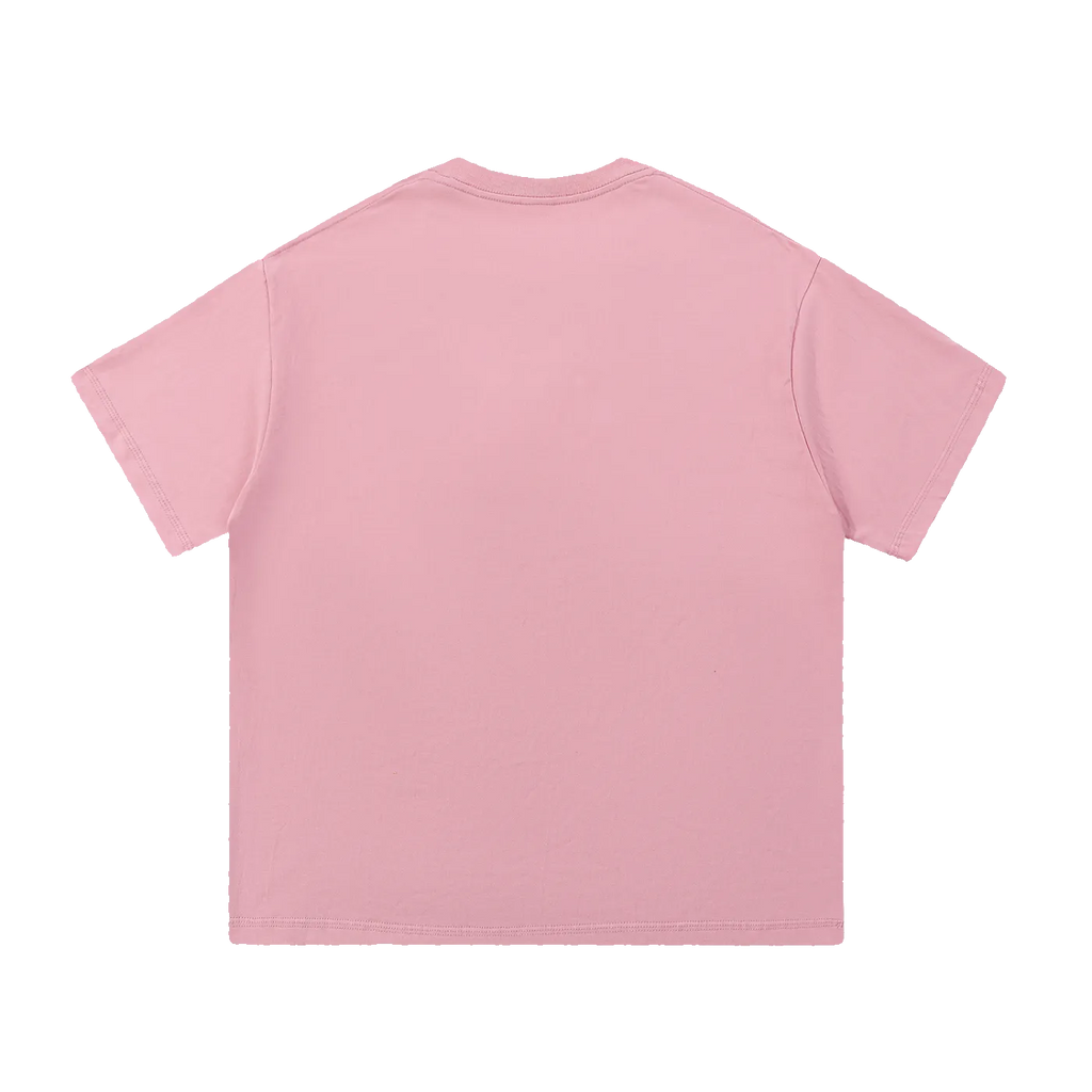 MIROLYUB Still Heavy Cotton Tee in Pink, back view.