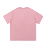 MIROLYUB Still Heavy Cotton Tee in Pink, back view.