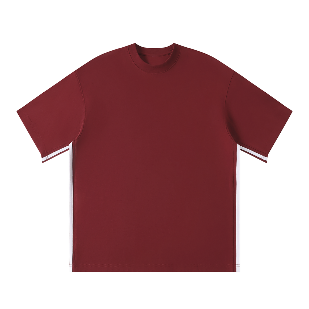 MIROLYUB Unisex Colorblock Crewneck T-Shirt — Wine Red, front view